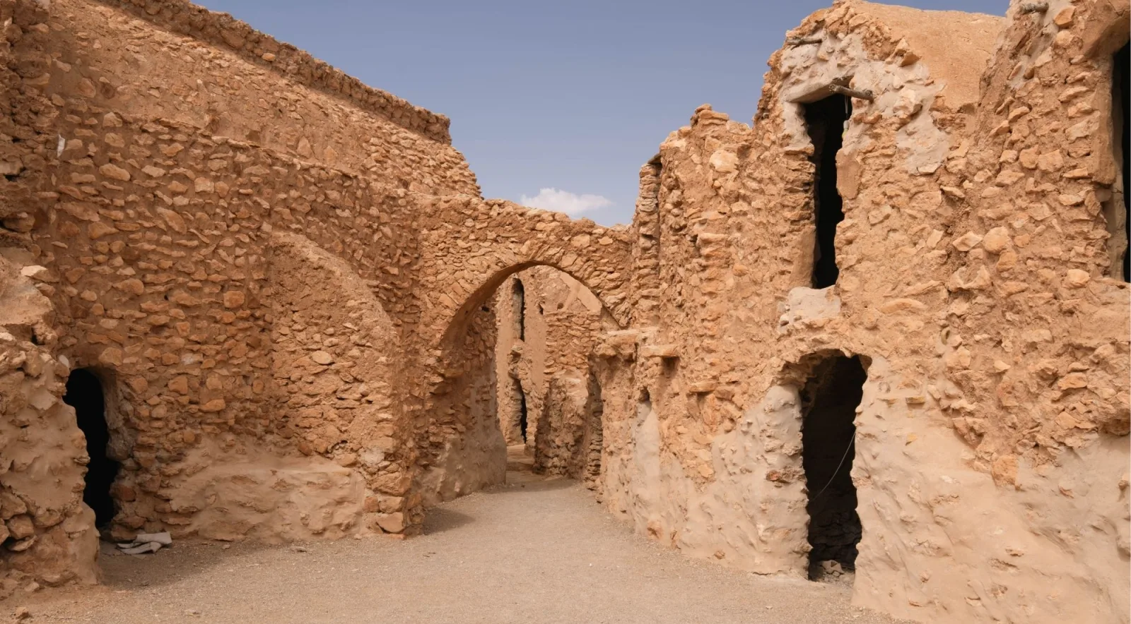 Vaulted ghorfa cells inside a ruined ksar in southern Tunisia