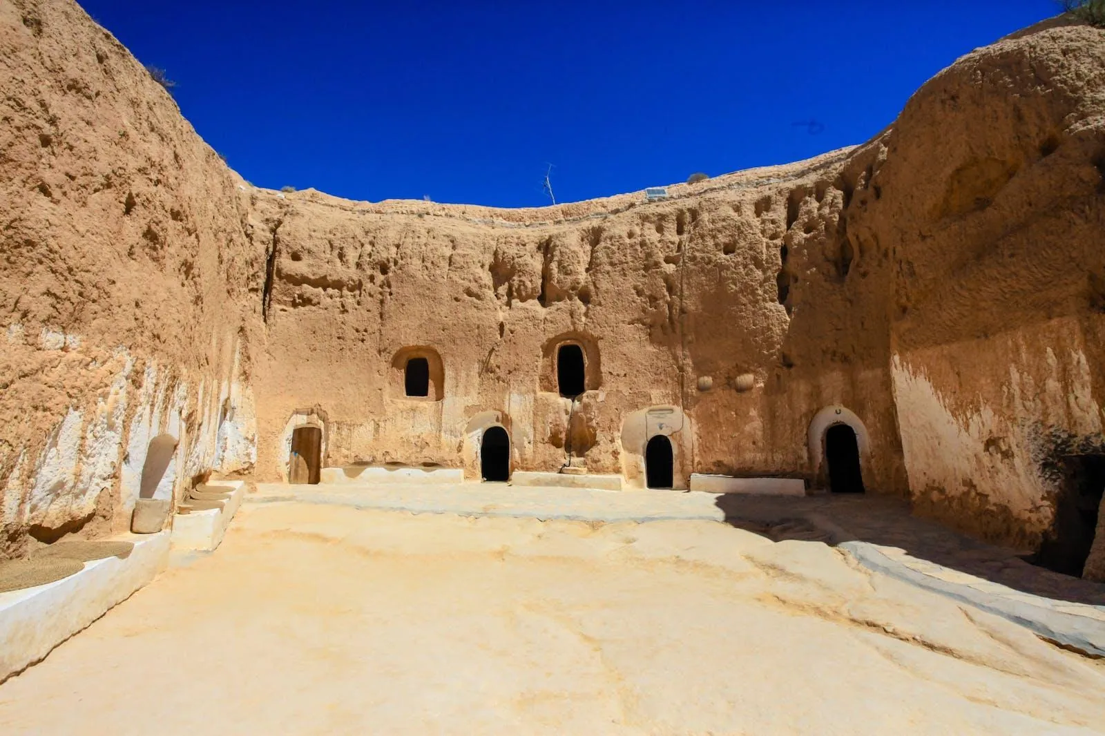 The sunken courtyard of a Matmata cave dwelling